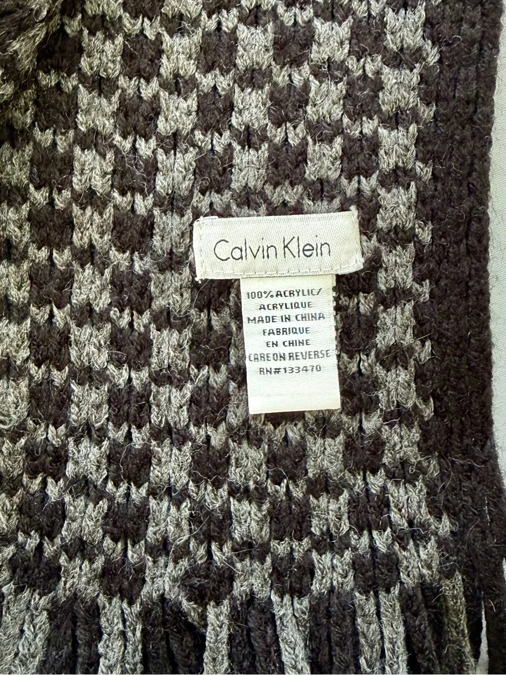 Calvin Klein Black & Gray Houndstooth Knit Scarf